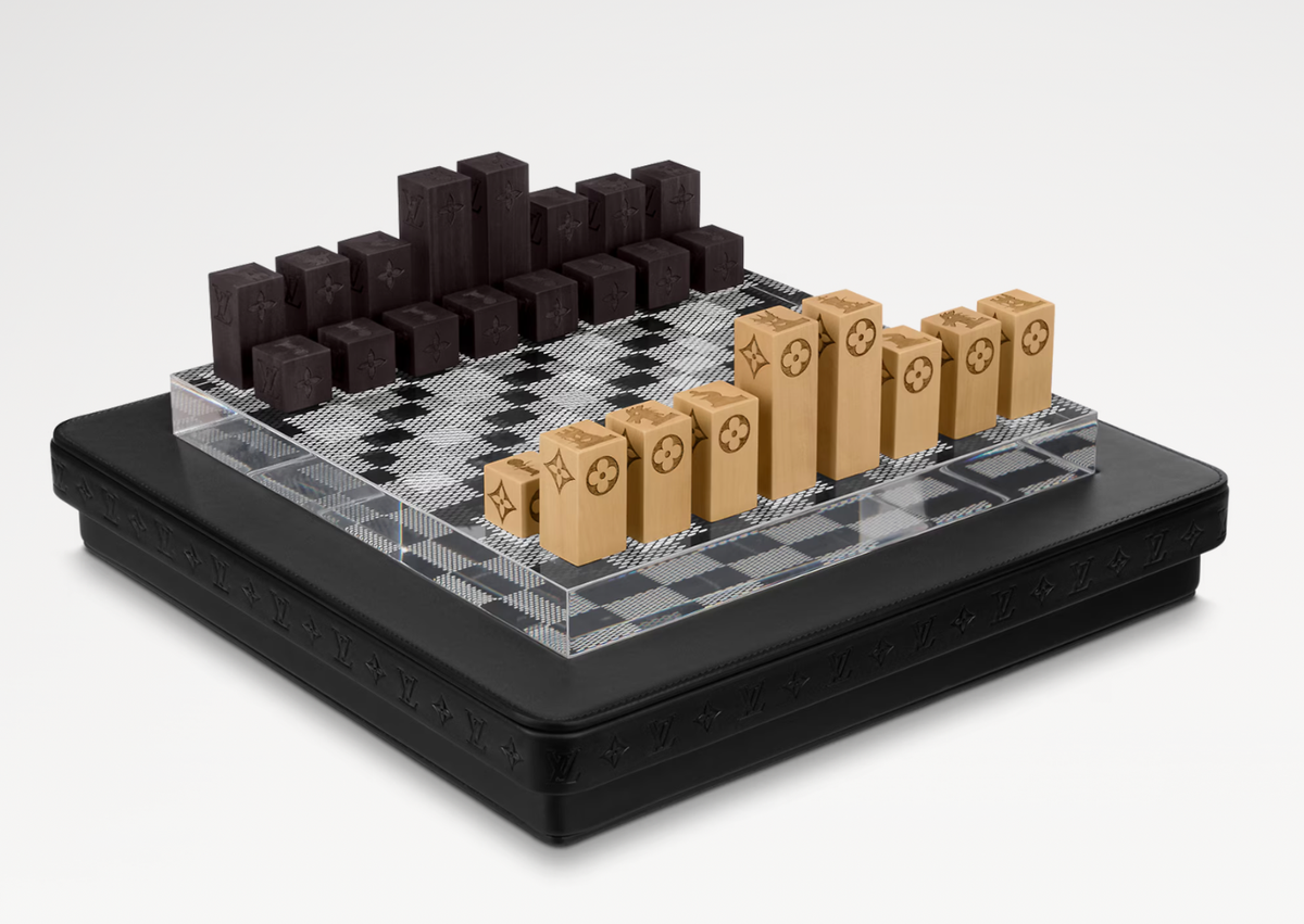 Louis Vuitton Chess Set Black White Damier Leather Ebony and