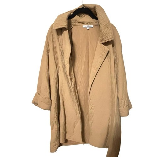 VINTAGE 90S ZORAN TAN QUILTED OPEN FRONT COAT LIGHTWEIGHT JACKET 100% COTTON - Picture 3 of 10