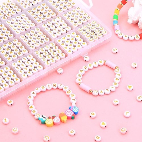 Beads for Jewelry Making,1400pcs Round Letter, 28 Style Gold A-Z Acrylic - Picture 1 of 7