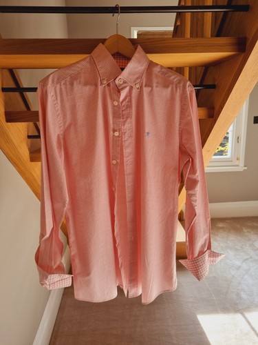 HACKETT mens shirt, medium, slim fit, VGC, pink gingham, casual