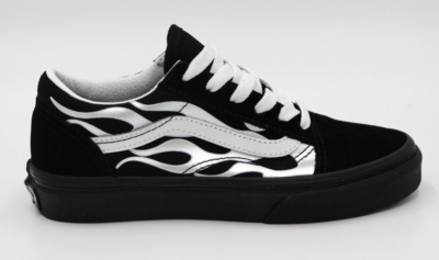 Vans Old Skool Metallic Flame Black/Silver Youth Sizes (Free