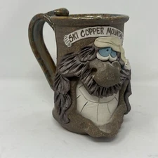 Studio Pottery Ugly Funny Face 3D Art Coffee Mug - Ski Copper Mountain