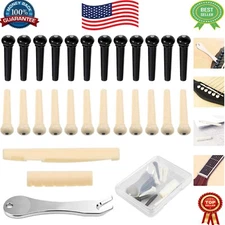 Acoustic Guitar Bridge Pin Set with Puller & Saddle - Complete Replacement Pack