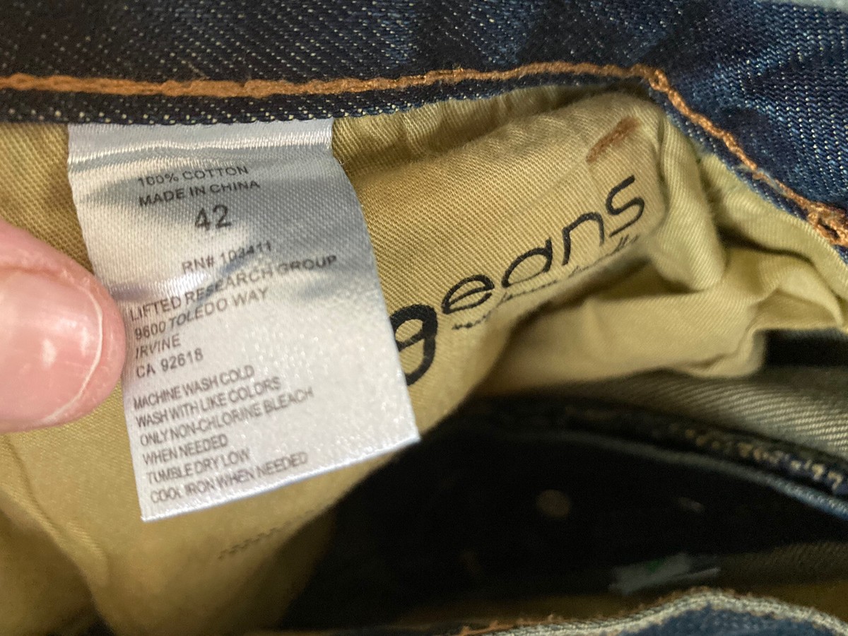 Lifted Research Group Mens Size 42 34 Jeans LGR Straight Fit