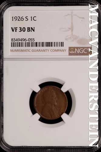 1926-S Lincoln Wheat Cent - NGC VF 30 BN - Scarce  No Reserve  #SLH196
