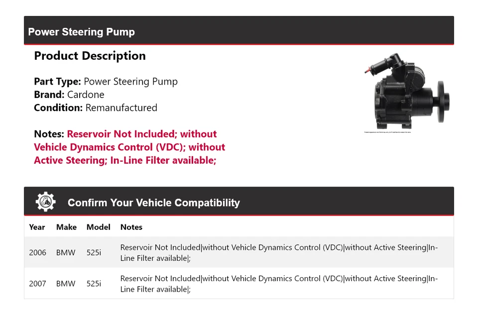 Bomba de dirección asistida Cardone para BMW 525i 2006-2007 Foto 2 de 4
