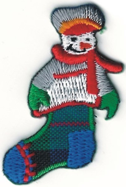 Snowman in Stocking Embroidery Christmas Iron-On Patch for Holidays
