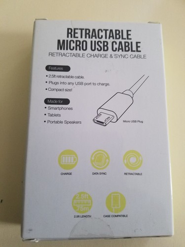 Retractable Micro USB Charge & Sync Cable Green 2.5' GEMS - Picture 2 of 2