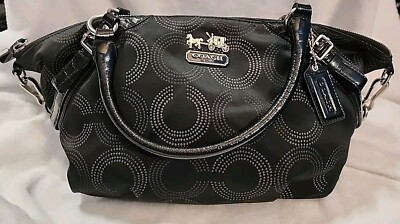 Coach Madison Dotted Op Art Sophia Satchel  Shoulder Bag Purse Large. Black.