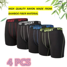 4 Pack Men Boxer Briefs Bamboo Fiber Underwear with 3D Support Pouch Slim Shorts