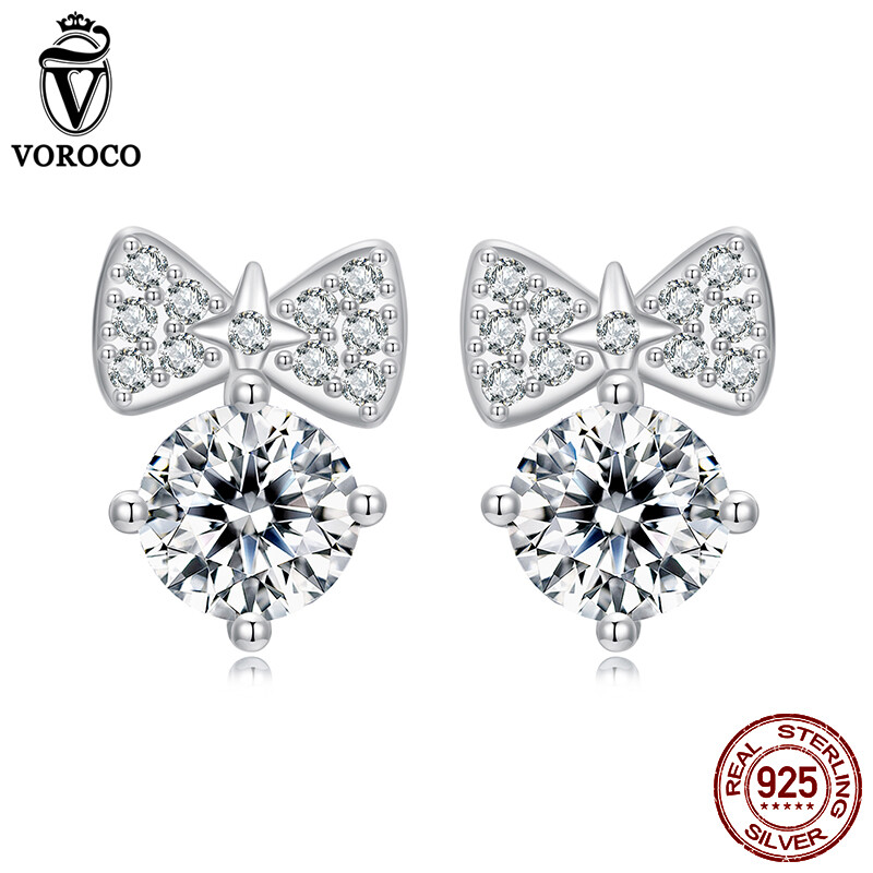 Fashionable 925 Sterling Silver Bowknot Stud Earrings Jewelry Women Gifts Voroco