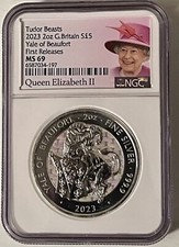 2023 GREAT BRITAIN 2OZ SILVER NGC MS69 QUEEN ELIZABETH YALE OF BEAUFORT EX THICK