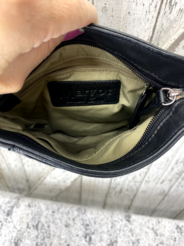 Margot Split Pocket Rich Black Soft Leather Crossbody Purse Shoulder Bag - Picture 4 of 7