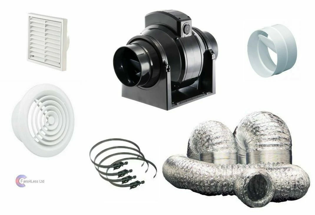 Manrose MF Timer Std Mixedflow Back Draught Bathroom inline Fan Kit 4" 5" 6"