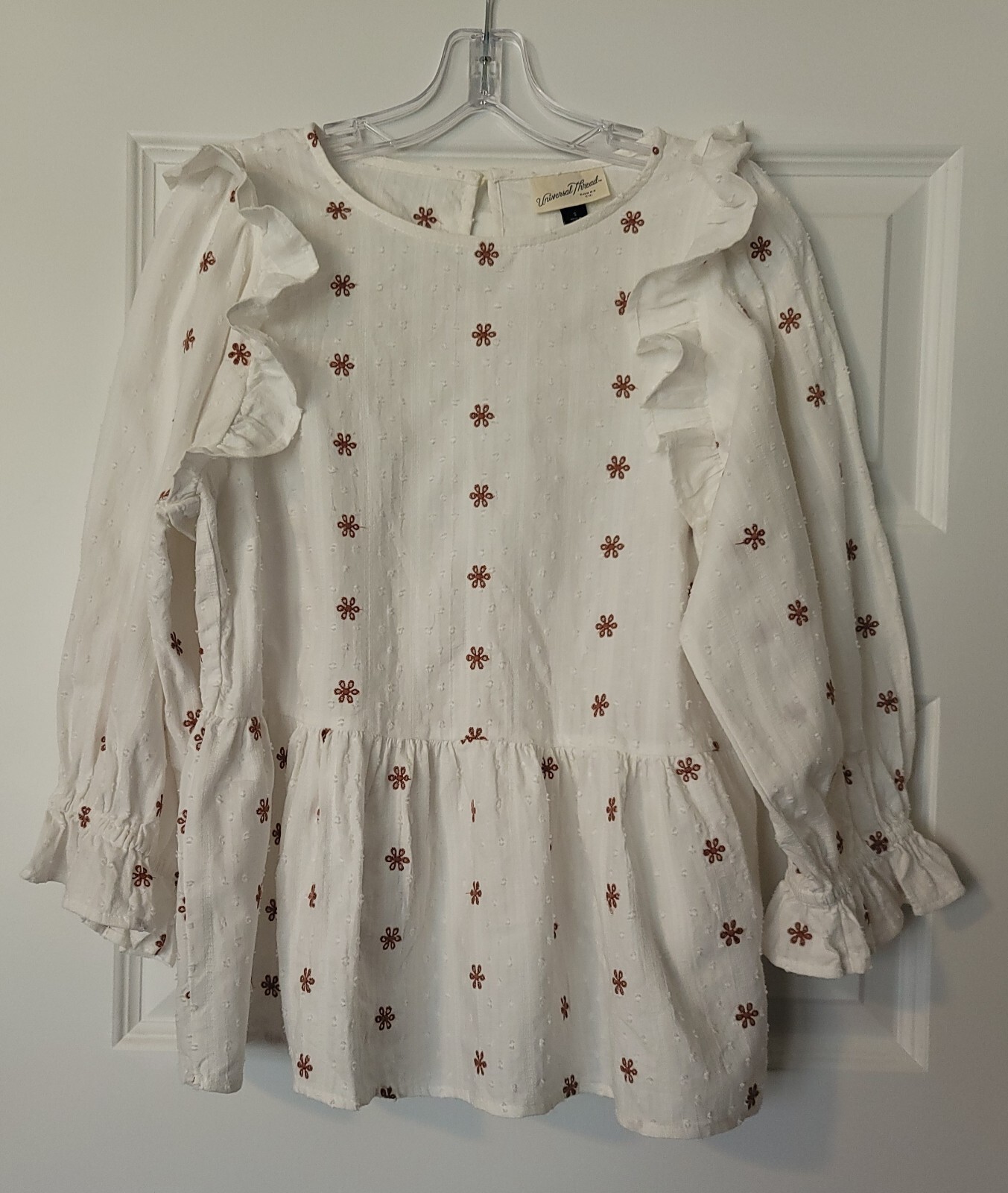 Universal Thread 3/4 Length White Ruffled Peplum … - image 1