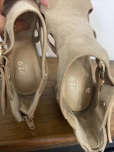 Apt 9 6.5 Beige Faux Suede Open Toe Block Heel Pumps Sandals - Picture 6 of 7