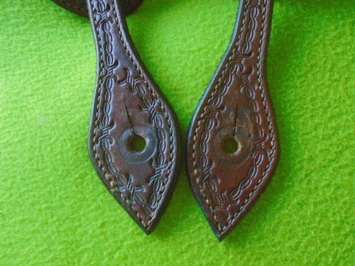 Men's UNUSED Maker Marked PJK Silver BASS FISH Buckle WIDE Tooled SPUR STRAPS - Picture 9 of 11