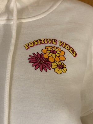 FADED ROSE MUSHROOM CROP HIPPIE POSITIVE VIBES HOODIE ZIP SWEATER