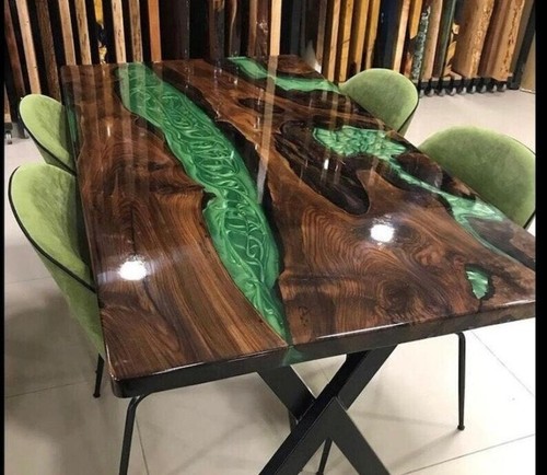 Handmade Green Epoxy Table – Personalized Wood Furniture for Indoor/Outdoor Use - Picture 2 of 5
