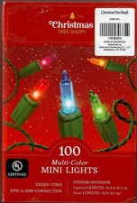 Mini Light Set 100 Count Multi Color Green Cord Christmas Holiday Decoration