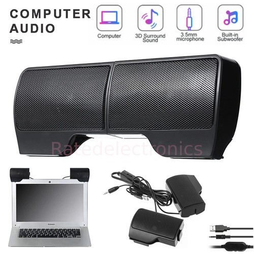 Portable Clip-On Computer Speakers Stereo USB Power Sound Bar Desktop Laptop PC - 第 1/11 張圖片