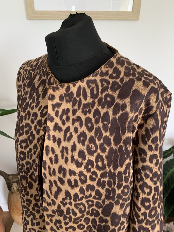 ZARA Leopard Print Faux Suede Jacket - Size Large - Duster Coat Blazer