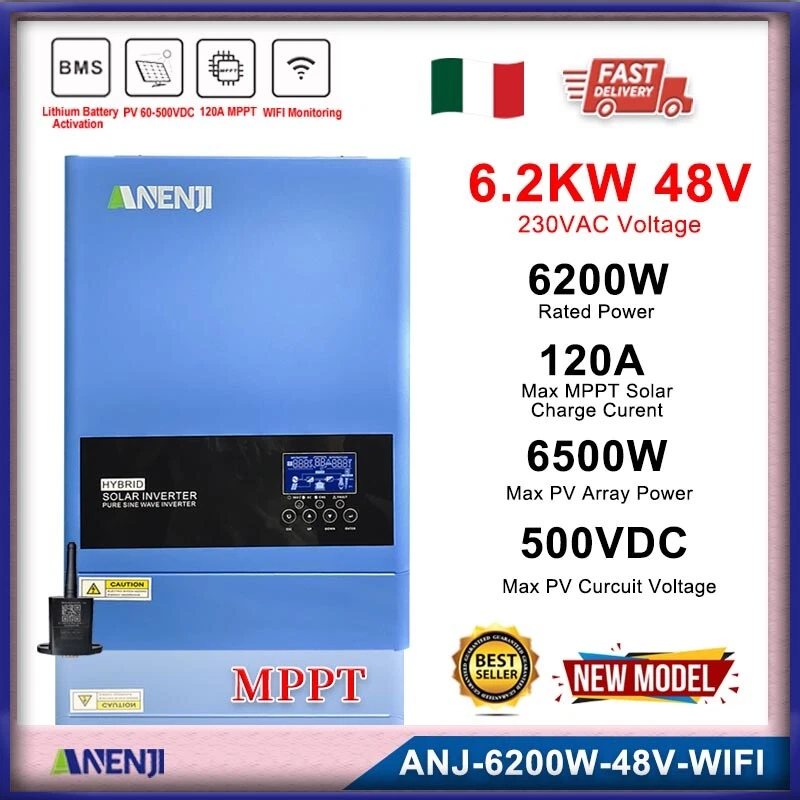 6200W Hybrid Off-Grid Solar Inverter MPPT 120A 220/230V 48V 500V Pure Sine Wave
