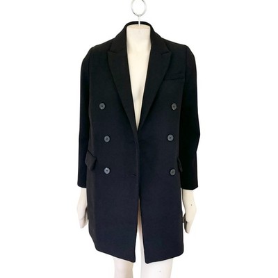 NEW STRADIVARIUS Double Breasted Wool Blend Car Coat in Black WOMEN'S XS