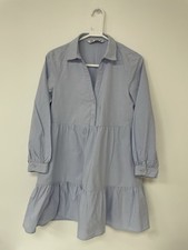 Zara Denim Blue Smock Dress Front Buttons Long Sleeves Size Small