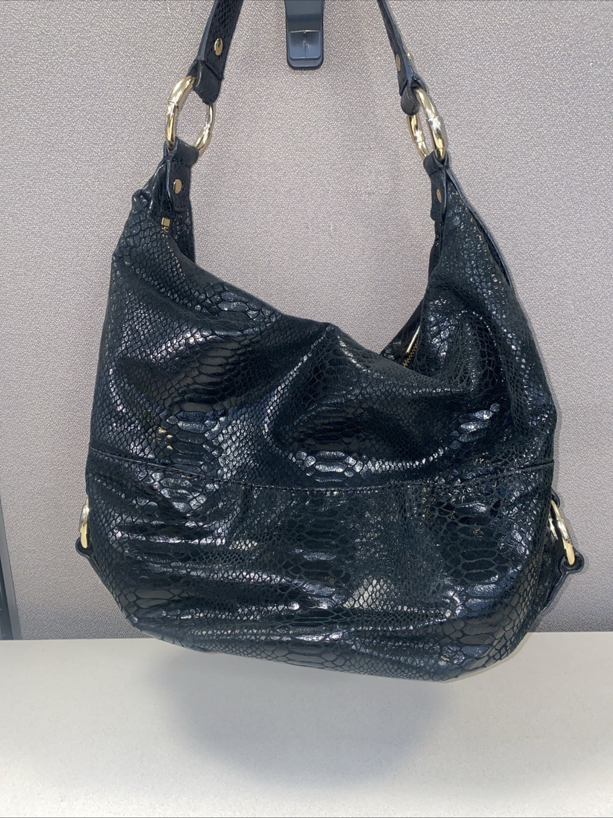 Michael Kors Black Python Embossed Leather Hobo S… - image 6