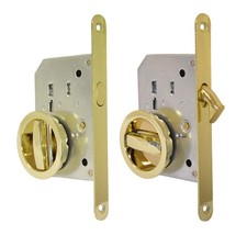 Kit Set Per Porte Scorrevole A Scomparsa Maniglia Oro Lucido Tondo Con Serratura