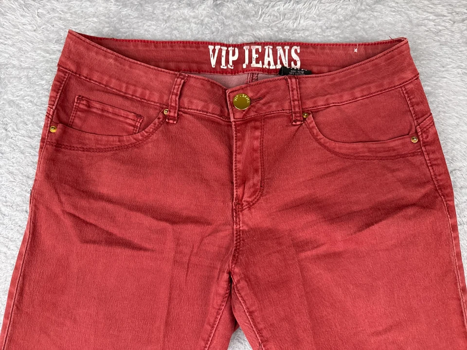 Pantalones de mezclilla VIP para mujer 11 rojos ajustados tiro medio mezcla de algodón elásticos 31x31 Foto 4 de 4
