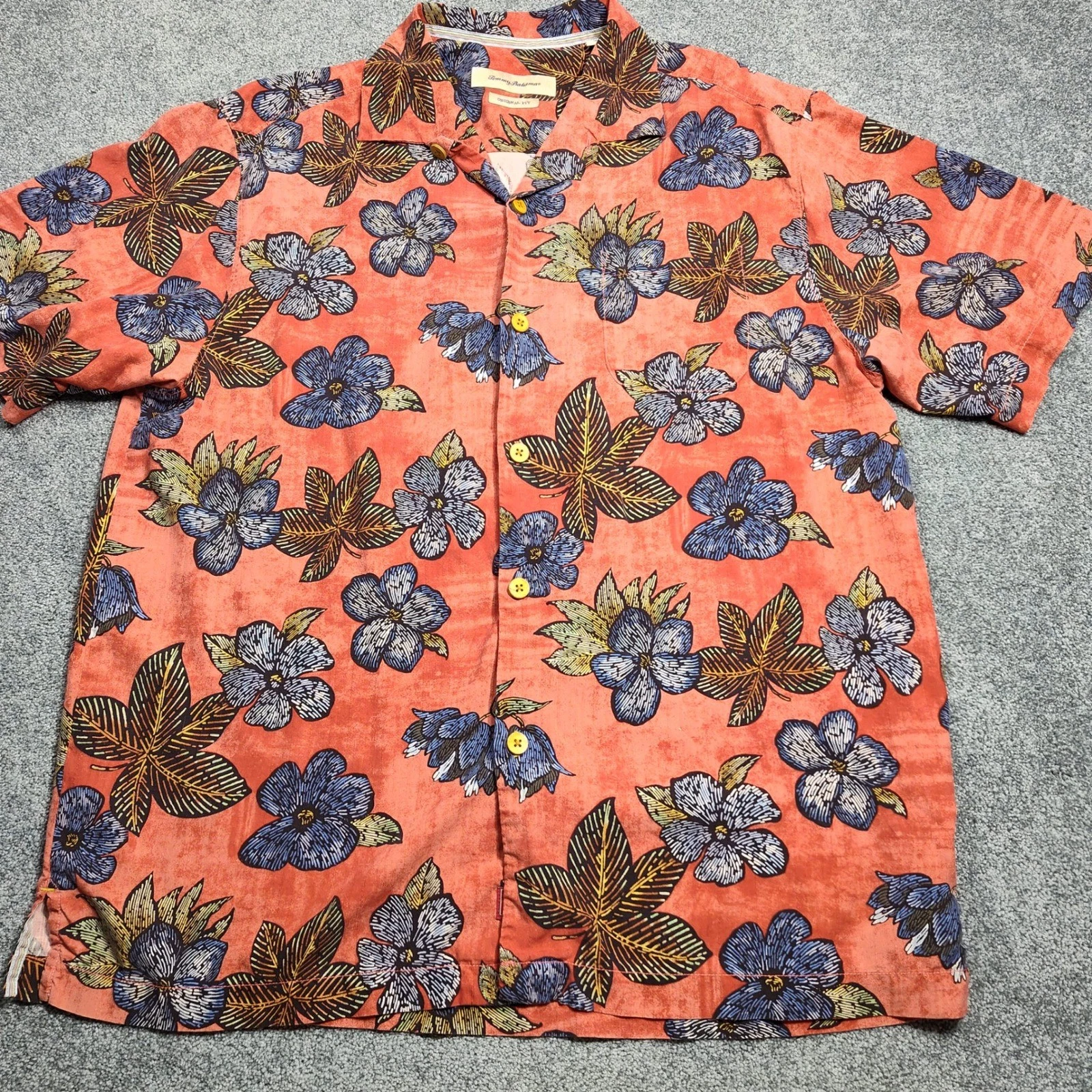 Tommy Bahama Shirt Mens L Coral Floral Silk Hawaiian Original Fit Camp Casual