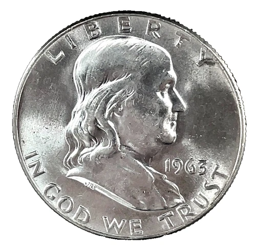 1963 D  Franklin 50c Half Dollar Bu-Unc. 90% Silver Coin # 80