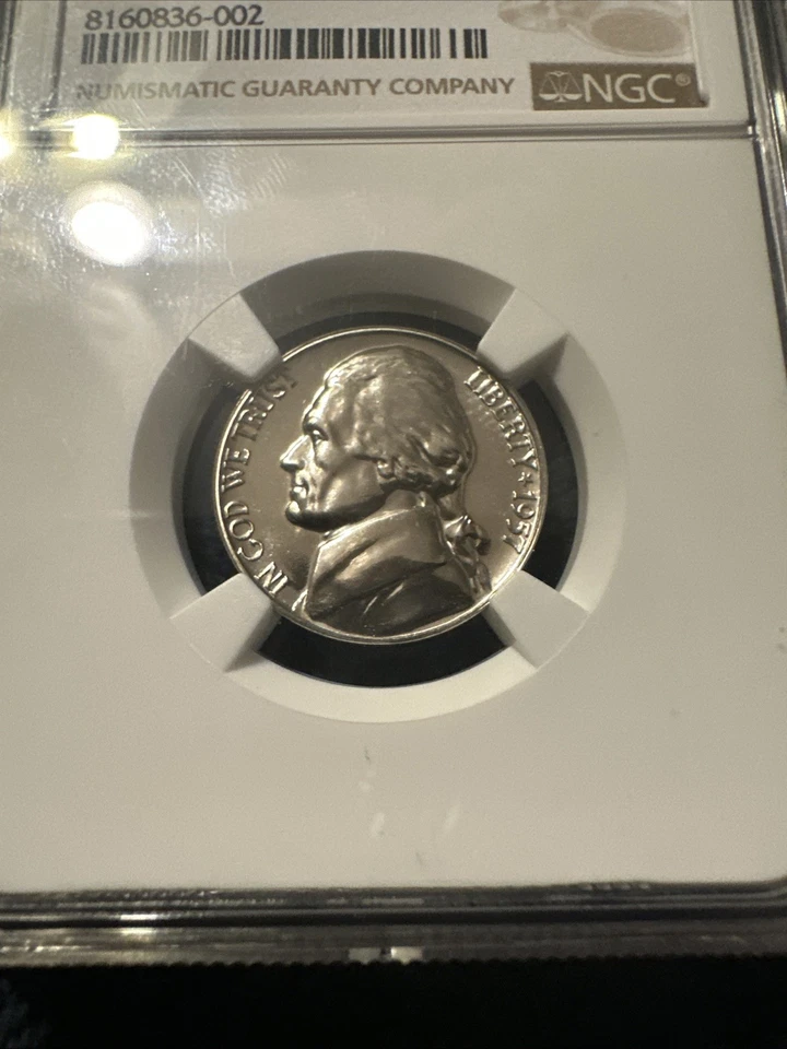 1957 NGC PF68 PROOF THOMAS JEFFERSON NICKEL 5C EXCELLENT EYE APPEAL WHITE LABEL - Image 2 of 4