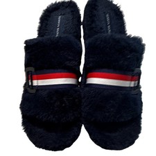 Tommy Hilfiger Women s Faux Fur Slide Slippers Blue Red White Striped US 9