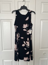 Chaps Womens Size 12 Dress Blue White Floral Sleeveless Wear To Work