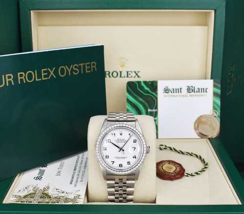 Rolex Stainless Steel Datejust White Dial Diamond Bezel Jubilee Band 16234