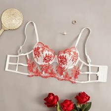 White Red Floral Lace Longline Underwire Bra Bustier Corset Lingerie Women