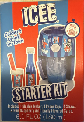 ICEE Starter Kit Slushie Maker Blue Raspberry Syrup 4 Cups 4 Straws 34 fl oz