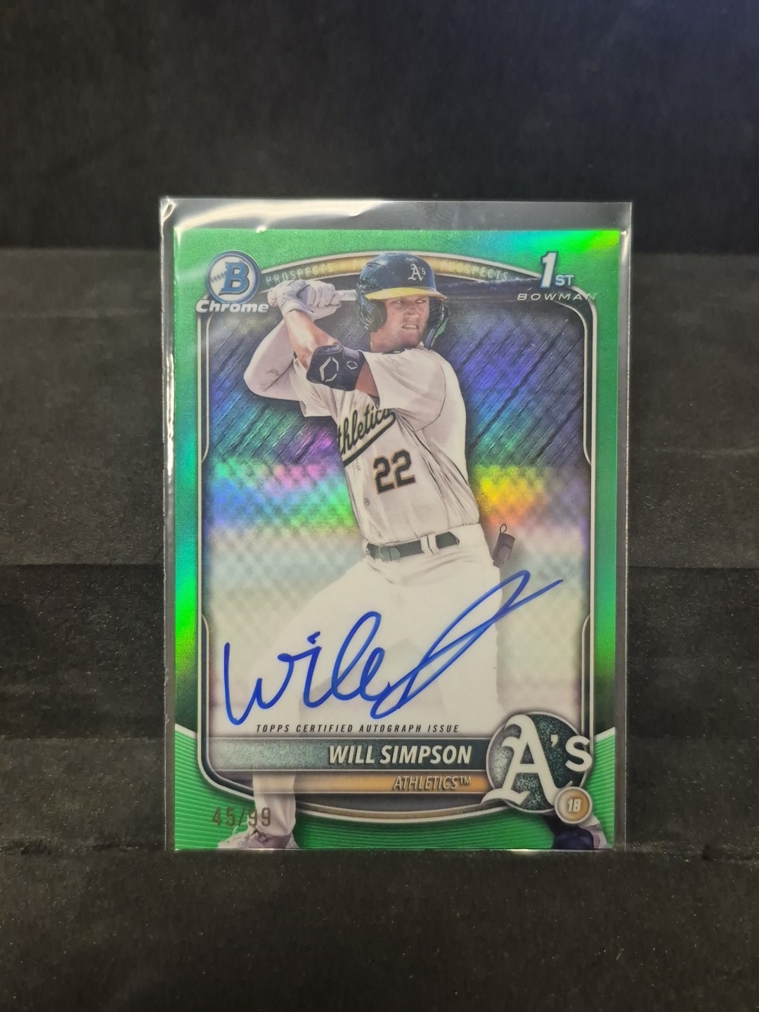2025 Bowman Chrome Will Simpson True Green On-Card Auto /99 #CPA-WSI A’s