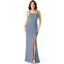 Azazie Dusty Blue Gianetta Mermaid Side Slit Stretch Crepe Dress Size A2 