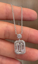 3.30Ct Emerald-Cut Lab Grown Diamond Halo Pendant  Necklace 14k White Gold