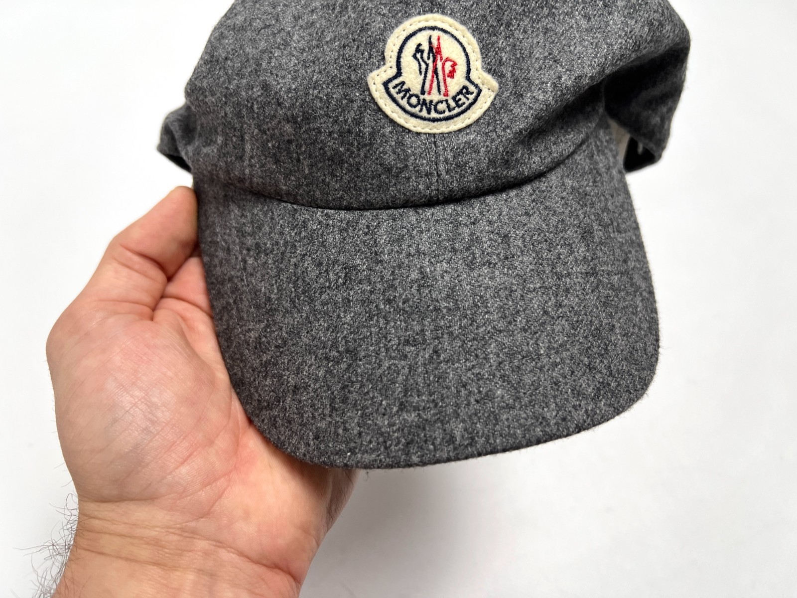 VTG 90s RARE Auth Moncler Lana Wool Grey Logo Baseball Cap Hat - L image 3