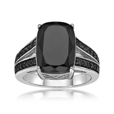 925 Sterling Silver Cushion Black Onyx Statement Ring with Spinel Accent Sz 5-9