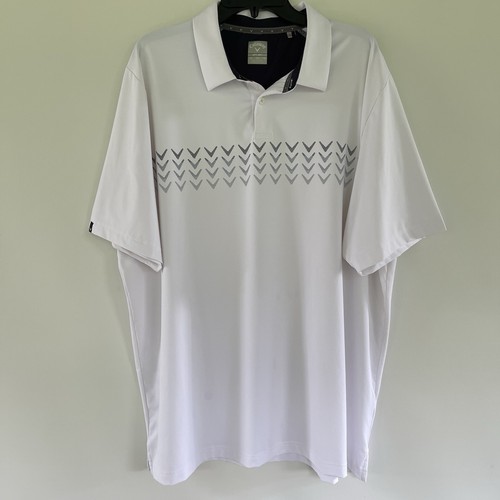 Calloway Men’s Golf Polo Shirt Size 2XL Opti-Dri Swing Tech White Blue Geometric - Picture 2 of 13