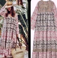 Zara Pink Patchwork Floral Printed Cotton Kaftan ethnic boho Maxi Dress XL