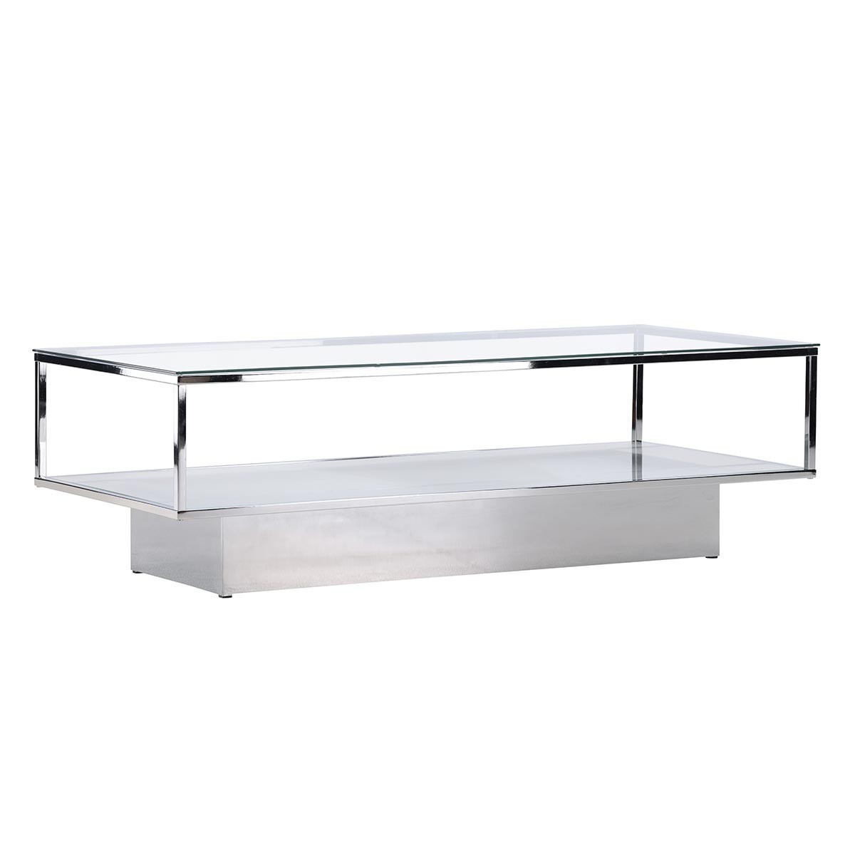 Table basse design Maglehem en verre trempé et structure argent