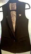 VTG GUESS BLACK LONG WESTERN STYLE VEST WOMEN'S SIZE MEDIUM
