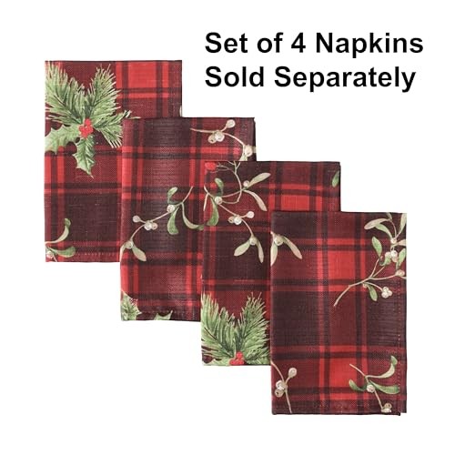 Holiday Spruce Plaid Christmas Fabric Napkins, Holly, Set Of 4 Napkins - Picture 3 of 8